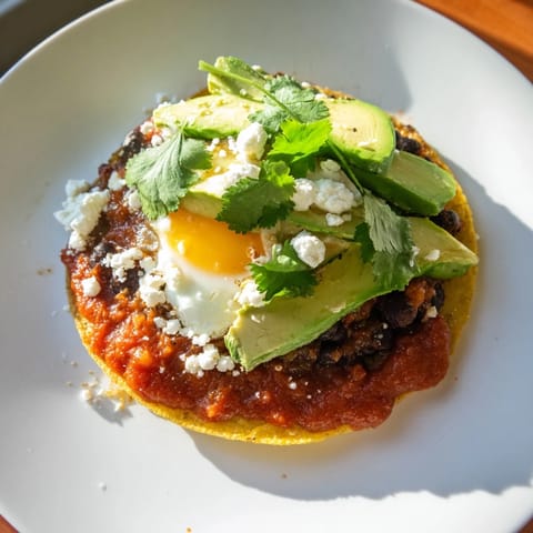 Flavorful Huevos Rancheros recipe featuring a sunny-side-up egg and fresh toppings.