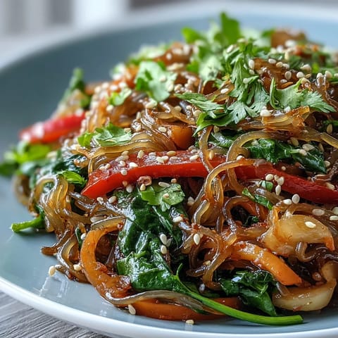 Tender-crisp vegetables and chewy kelp noodles coated in bright savory stir-fry sauce.