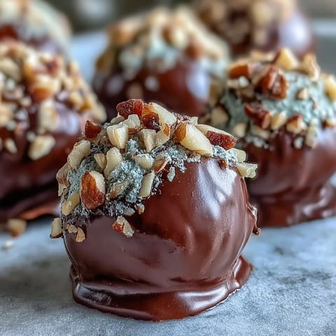 Rich, creamy chocolate truffles with velvety texture rolled in cocoa powder, ready for elegant dessert plating.