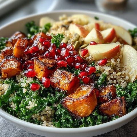 Freshly roasted sweet potatoes and massaged kale form the base of this vibrant Kale Harvest Grain Bowl.