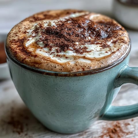 Creamy frothy hot hojicha latte in a clear glass mug beside roasted tea powder.