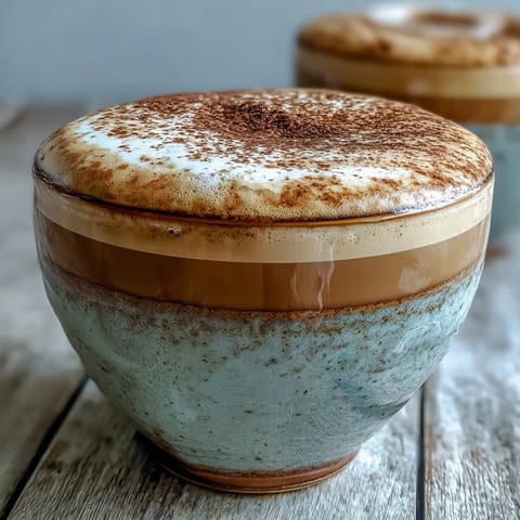 Steamed oat milk crowns a freshly brewed Hojicha Cappuccino, paired with a flaky pastry for a cozy treat.