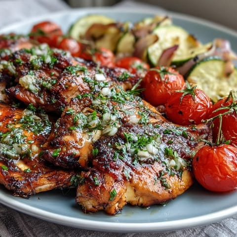 Spring dinner sheet pan chicken with zucchini and cherry tomatoes, roasted to perfection with fresh herbs and olive oil.