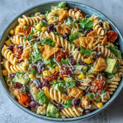 Vibrant Easy Taco Pasta Salad with colorful veggies, cheese, and creamy dressing—perfect for summer potlucks and sharing with friends.