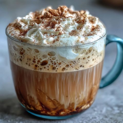 Warm dandelion tea latte with oat milk and vanilla, served in a cozy ceramic mug.