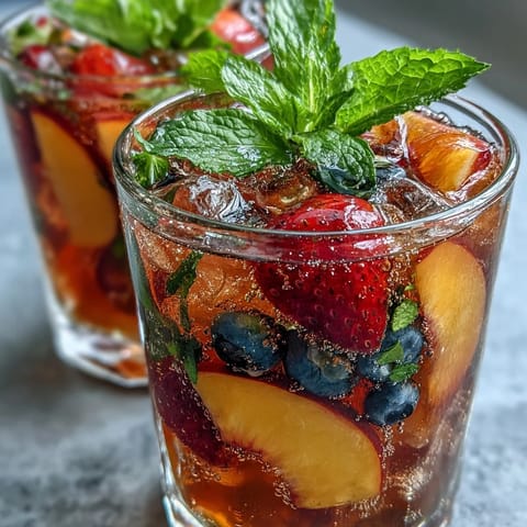 Refreshing Summer Sangria Mocktail, bursting with fruity flavors in a tall glass.