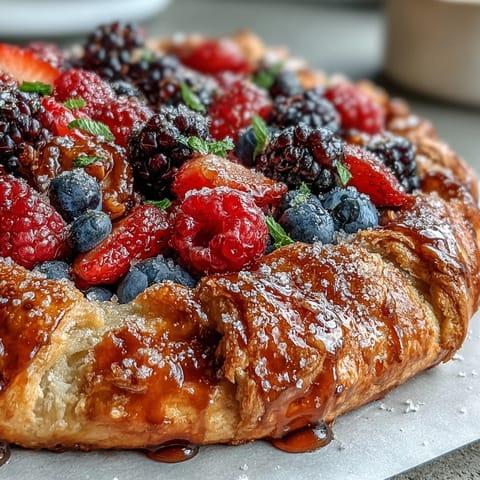 Rustic summer berry galette, showing plump berries inside a golden almond crust.
