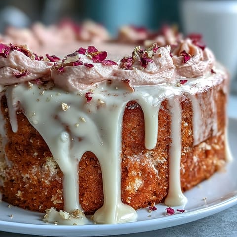 Elegant Rosé Velvet Cake, decorated with a luxurious gold drip for celebrations.