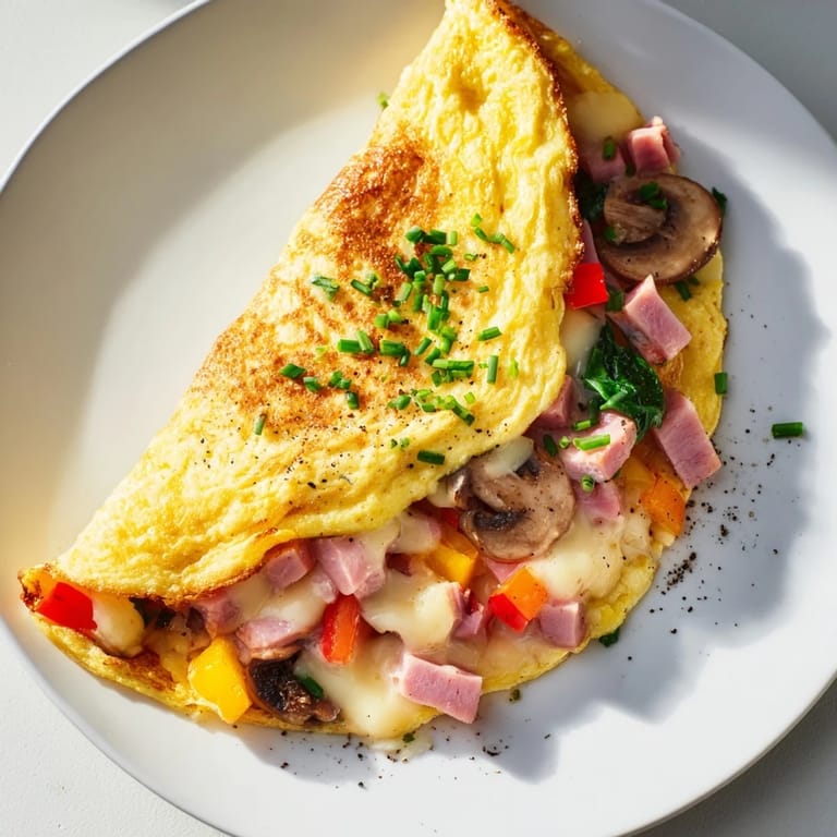 Fluffy omelet with melted cheddar cheese; imagine the savory aroma and satisfying meal.