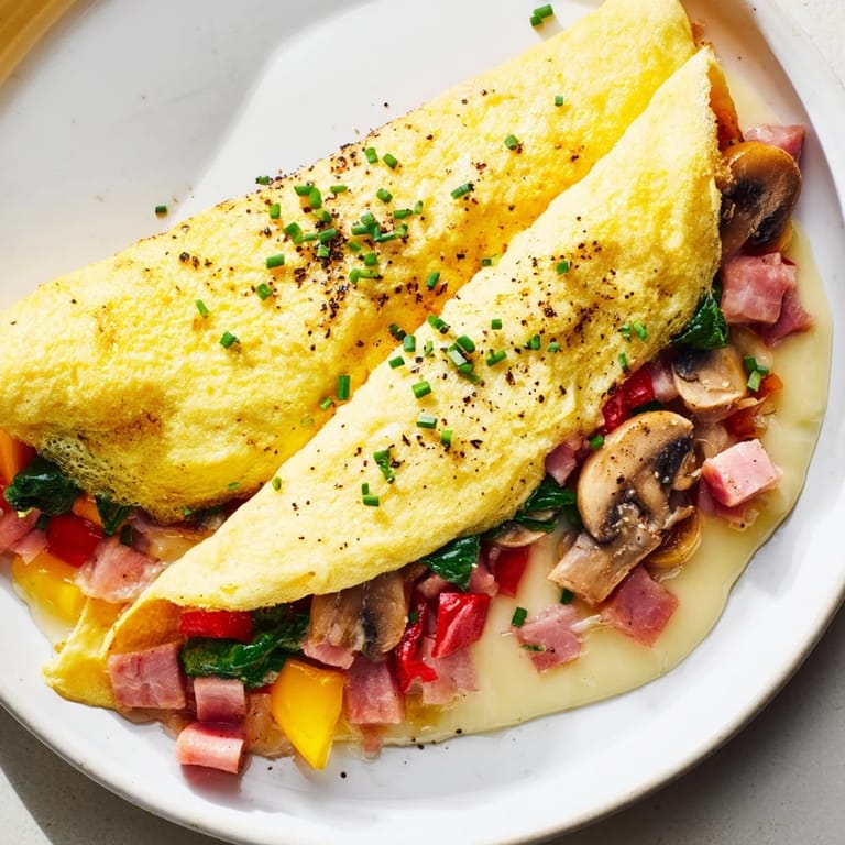 Close-up of a perfectly folded omelet with cheese, a French-inspired, easy morning dish.