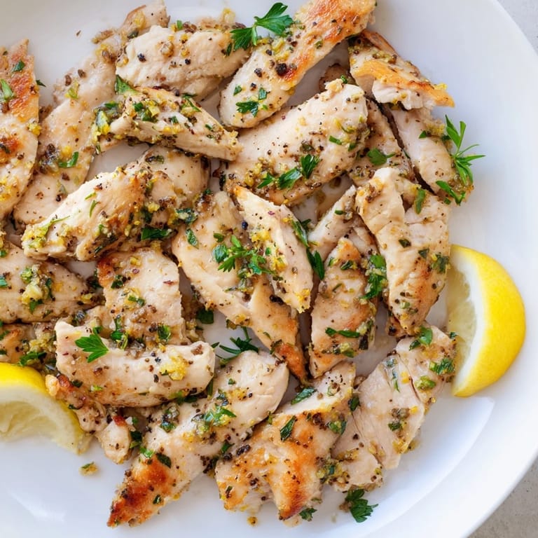 Close-up of pan-seared Lemon Pepper Chicken, perfectly seasoned with cracked black pepper and lemon zest.