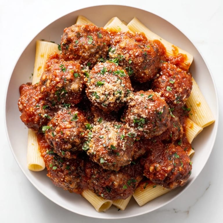 Close-up of baked golden brown turkey meatballs, simmering inside a fragrant tomato sauce.