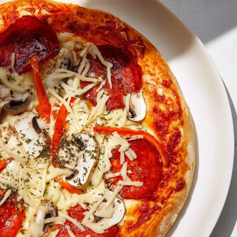 Freshly baked stuffed crust pizza, showcasing a crispy, cheesy, and inviting golden crust.