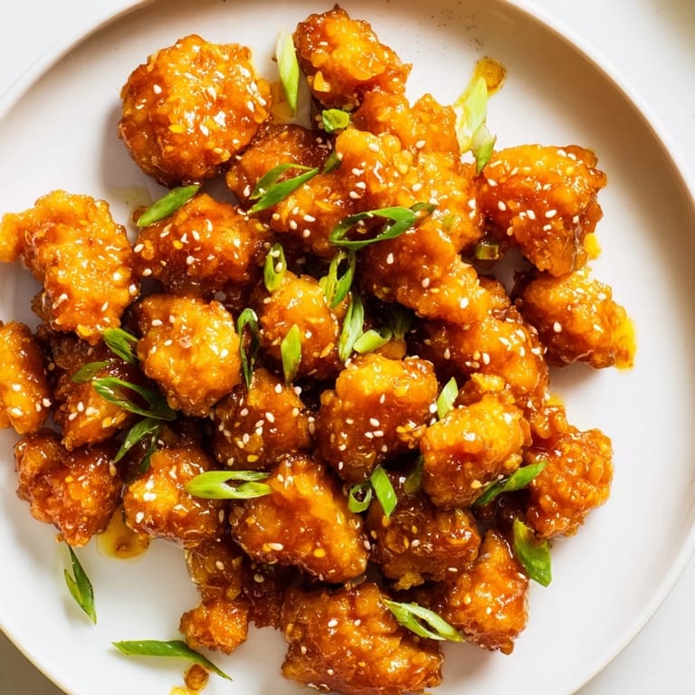 A close-up shot of homemade Orange Chicken, with the sauce creating a delicious sheen.