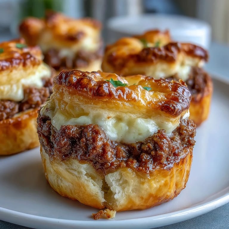 Steam rising from Mini Beef Tourtières reveals tender ground beef inside a creamy pastry, ideal for a festive appetizer spread.