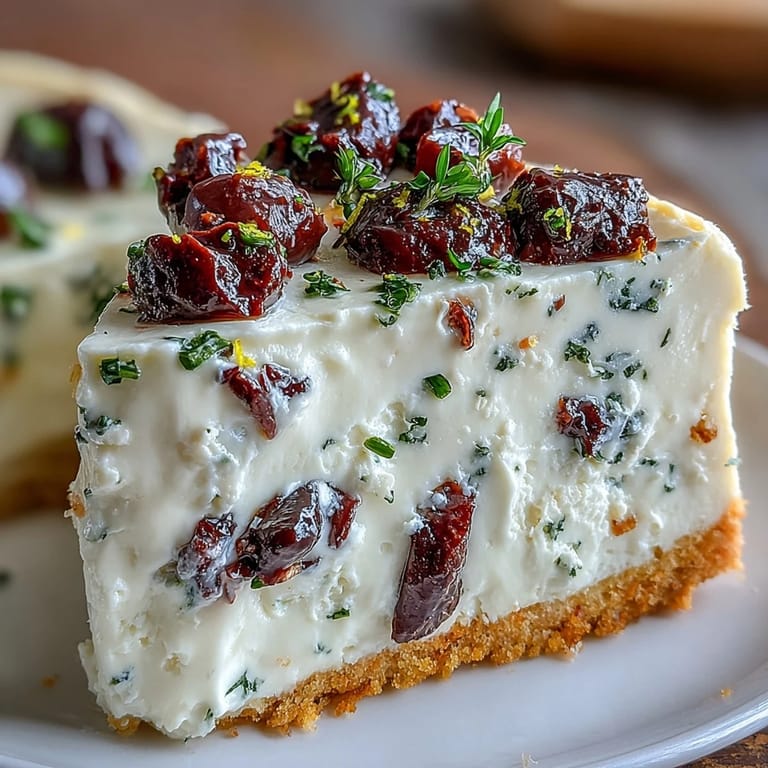 Savory Kalamata Cheesecake Appetizer sliced into neat wedges, showing the creamy filling with chopped olives and a crisp crust.