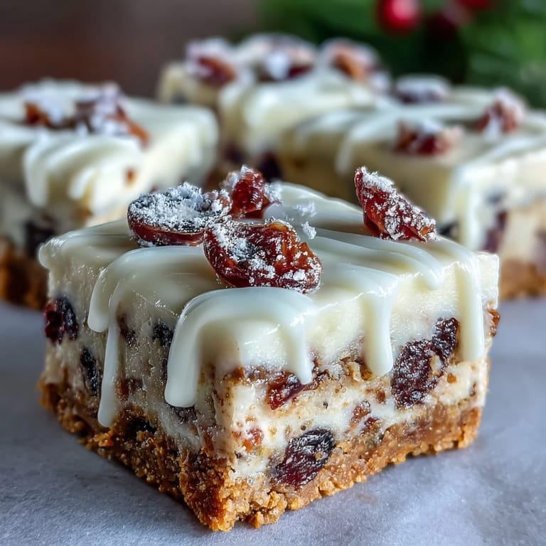 Holiday Cranberry Bliss Bars plated with zest, cranberries, and white chocolate drizzle, perfect for festive gatherings or afternoon tea.