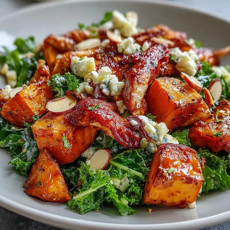 Fall Sweet Potato Harvest Bowl with sliced apples, toasted almonds, and a drizzle of balsamic vinaigrette.