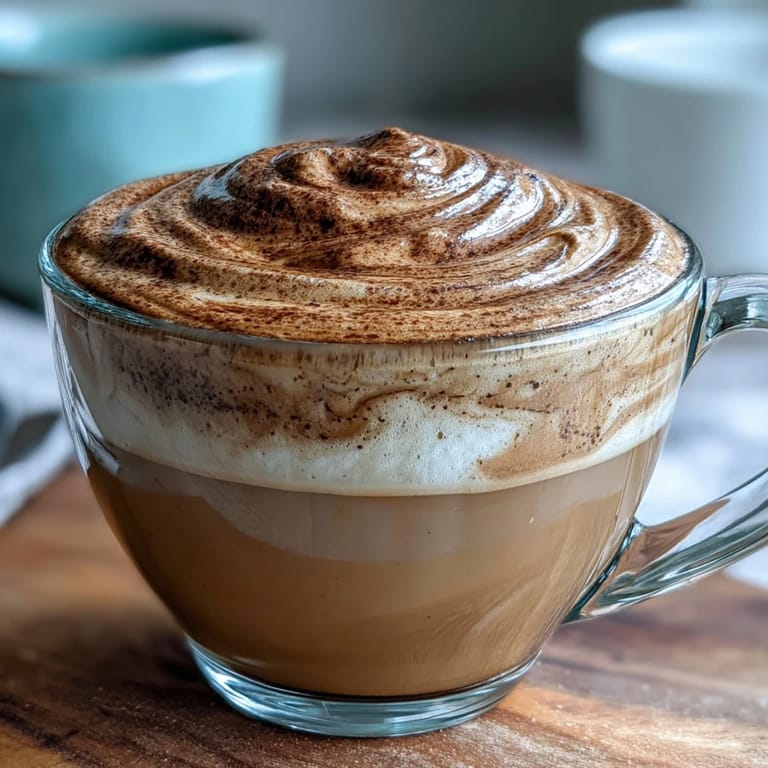 A warm cup of Hojicha Flat White beside roasted hojicha tea leaves and honey.