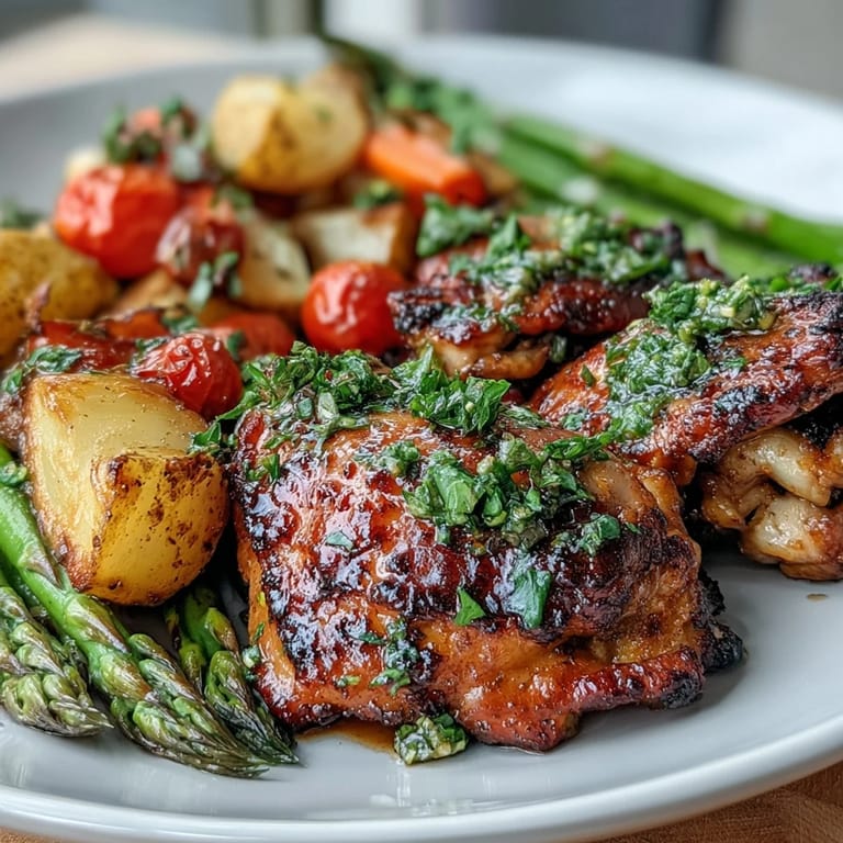 Healthy Easy Sheet Pan Chicken with Spring Veggies features tender chicken and vibrant vegetables, perfect for a quick weeknight meal.  