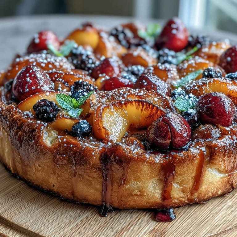 Rustic galette featuring ripe stone fruits over creamy almond frangipane, golden-brown crust with sparkling sugar topping.
