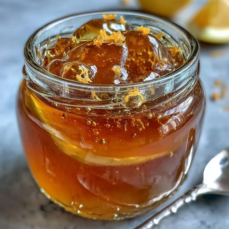 Delicate dandelion blossoms steep in a saucepan, releasing their sunny flavor into a bright, honey-sweetened lemon jelly ready for canning.