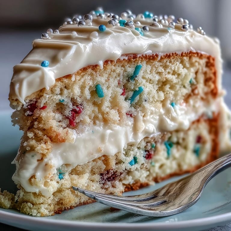 Class of 2026 Confetti Cake: a vibrant slice revealing colorful sprinkles and sweet champagne frosting.