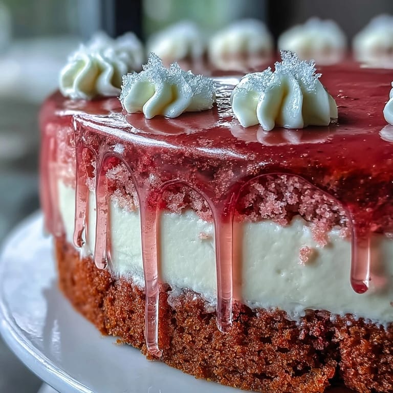Stunning Rosé Velvet Cake with Cream Cheese Frosting - Soft, blush-pink layers of rosé-infused cake, topped with smooth cream cheese frosting and shimmering gold accents.