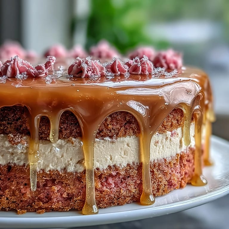 Elegant Rosé Velvet Cake with Gold Drip - A celebratory pink velvet cake with rosé flavor, finished with rich cream cheese frosting and a luxurious edible gold drip.