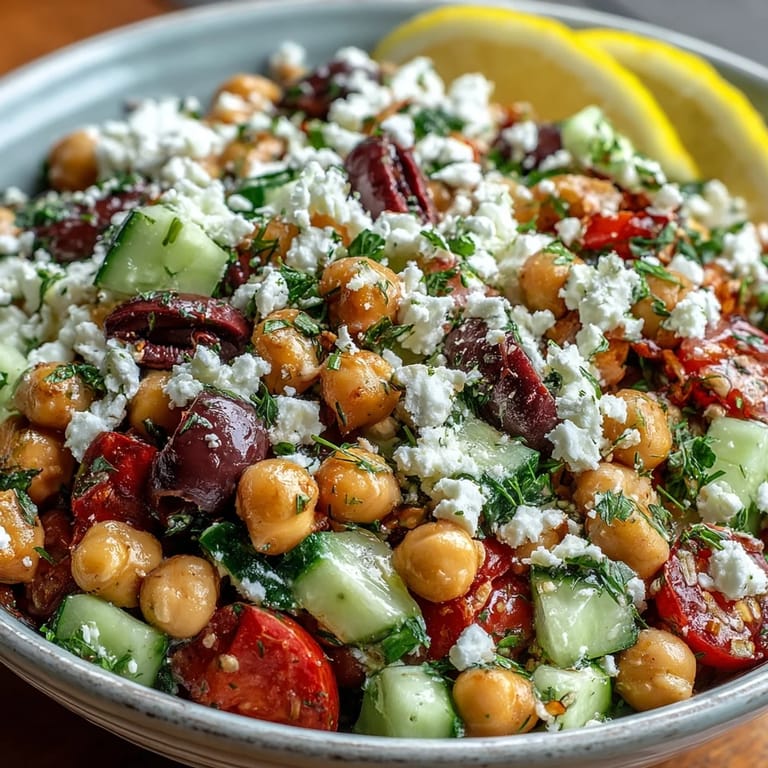 Hearty Mediterranean Chickpea Salad with olives, perfect for a light lunch.