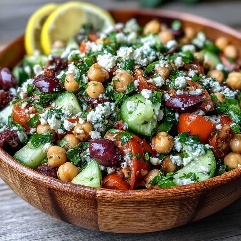 Colorful Mediterranean Chickpea Salad recipe ready in fifteen minutes.