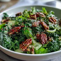 Fresh spring green salad with honey mustard dressing and crunchy almonds, a colorful and crisp vegetarian dish perfect for lunch or as a side.