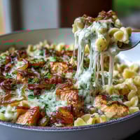 One-Pot French Onion Chicken Pasta with caramelized onions and melted Gruyère in a cozy skillet meal.