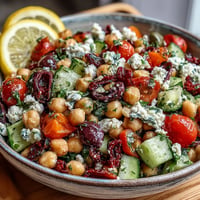 Mediterranean Chickpea Salad with bright lemon, fresh herbs, and vibrant veggies.